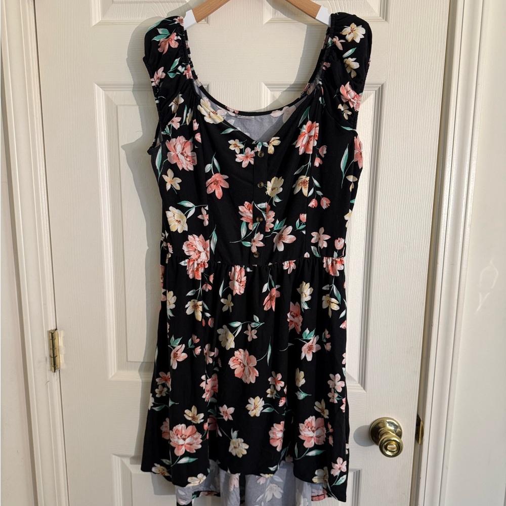 No Boundaries Black Dress with Floral Design